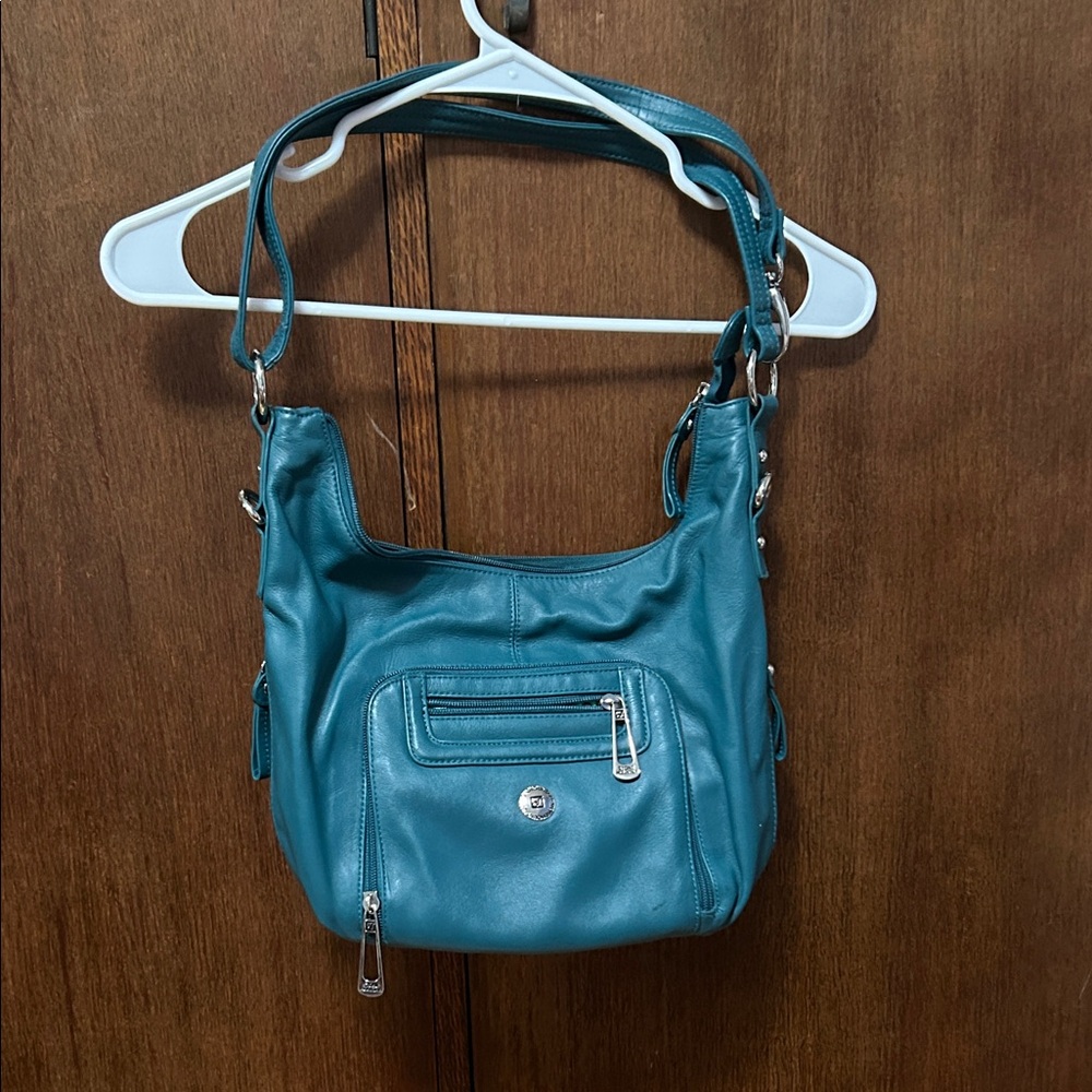 Stone Mountain Teal Shoulder/Hobo Bag adjustable strap lots of pockets EUC